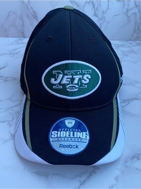 VTG New York Jets Black Green Reebok Authentic Sideline NFL Equipment Cap S/M